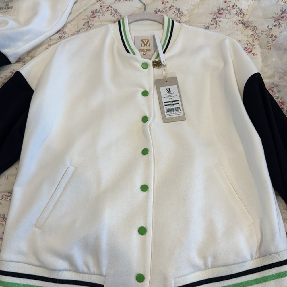 White and Green Varsity Jacket with Swarovski